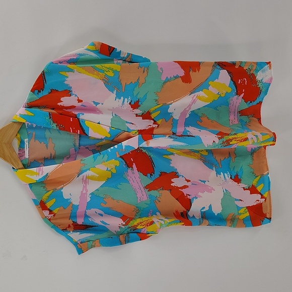 Timing blouse size large multicolor splash look print short sleeve v neck - Picture 1 of 5